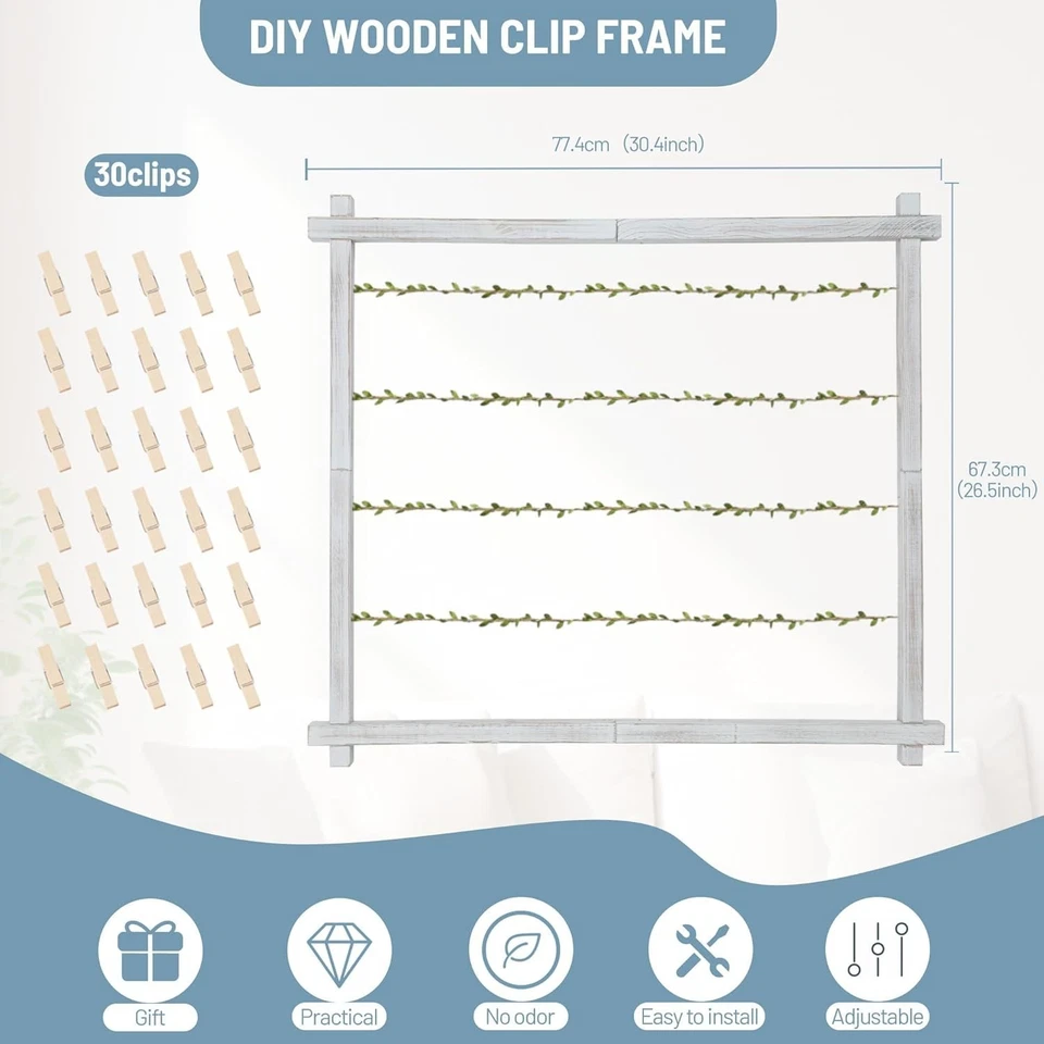 Charming 2-Pack Wall-Mounted Photo Collage Board with 30 Clips, Rustic Style - Image 4 of 4