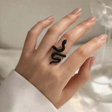 Black Snake Ring Adjustable Women Men Retro V...