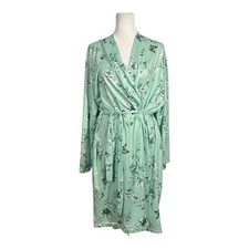Size XL Women s Light Green Floral Butterfly V-Neck Long Sleeve Tie Waist Robe