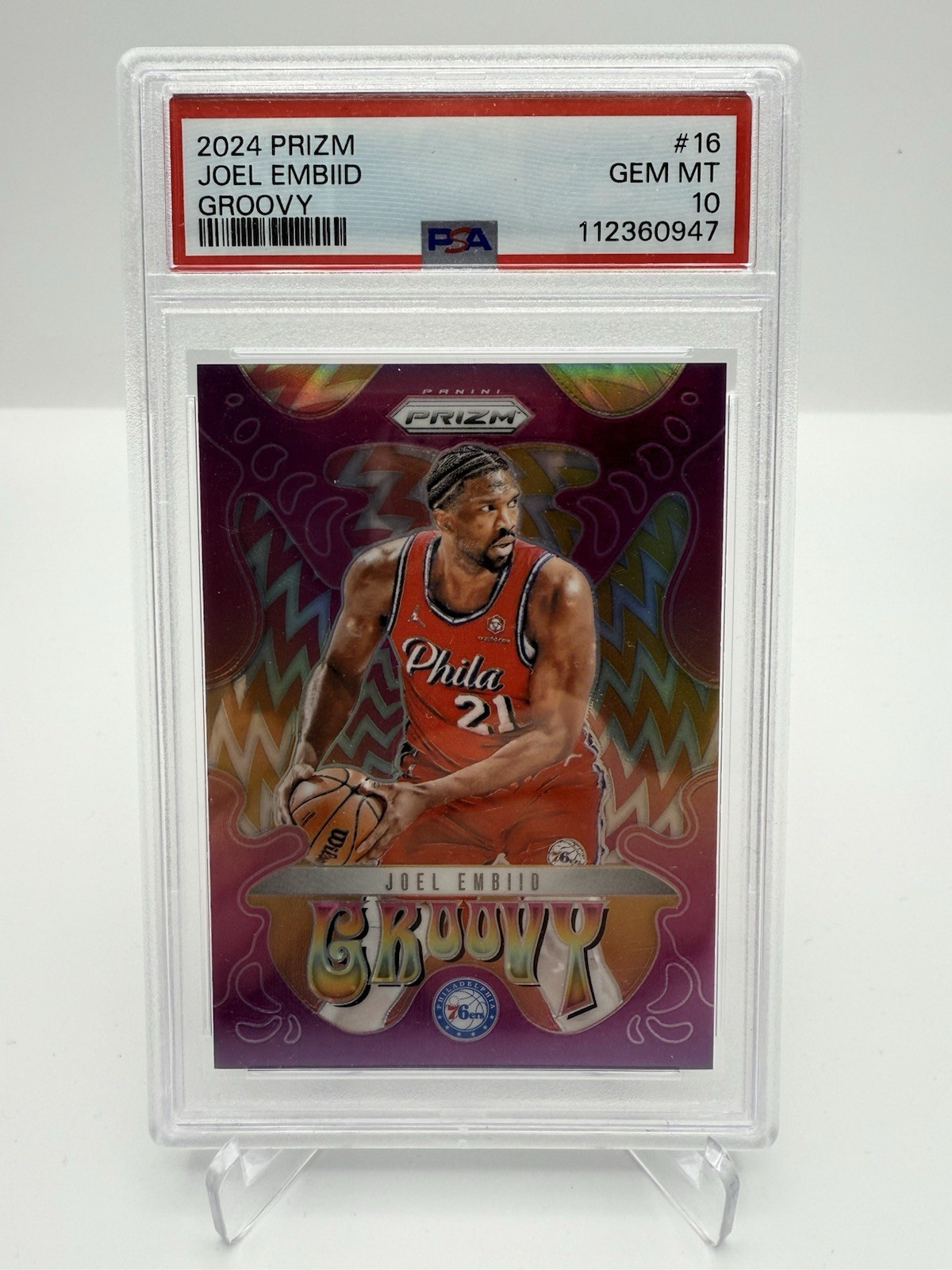 2024-25 Panini Prizm #16 Joel Embiid Groovy Philadelphia 76ers PSA 10