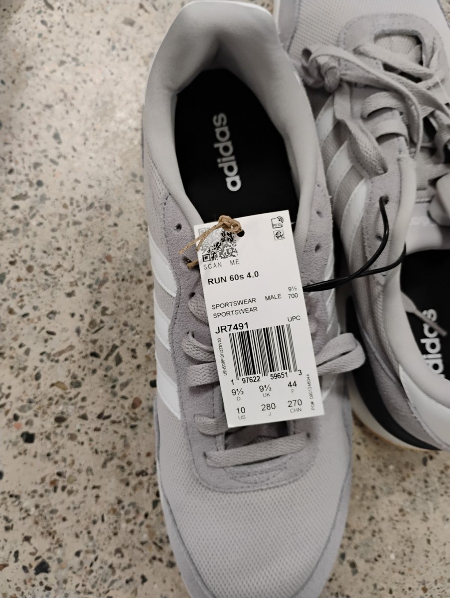 adidas Run 60s 4.0 Athletic Sneakers Gray White JR7491 Low Top