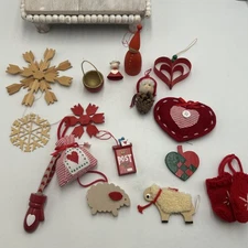 Vintage Danish Ornaments Lot Of 17 Assorted Wooden And Felt Crafted