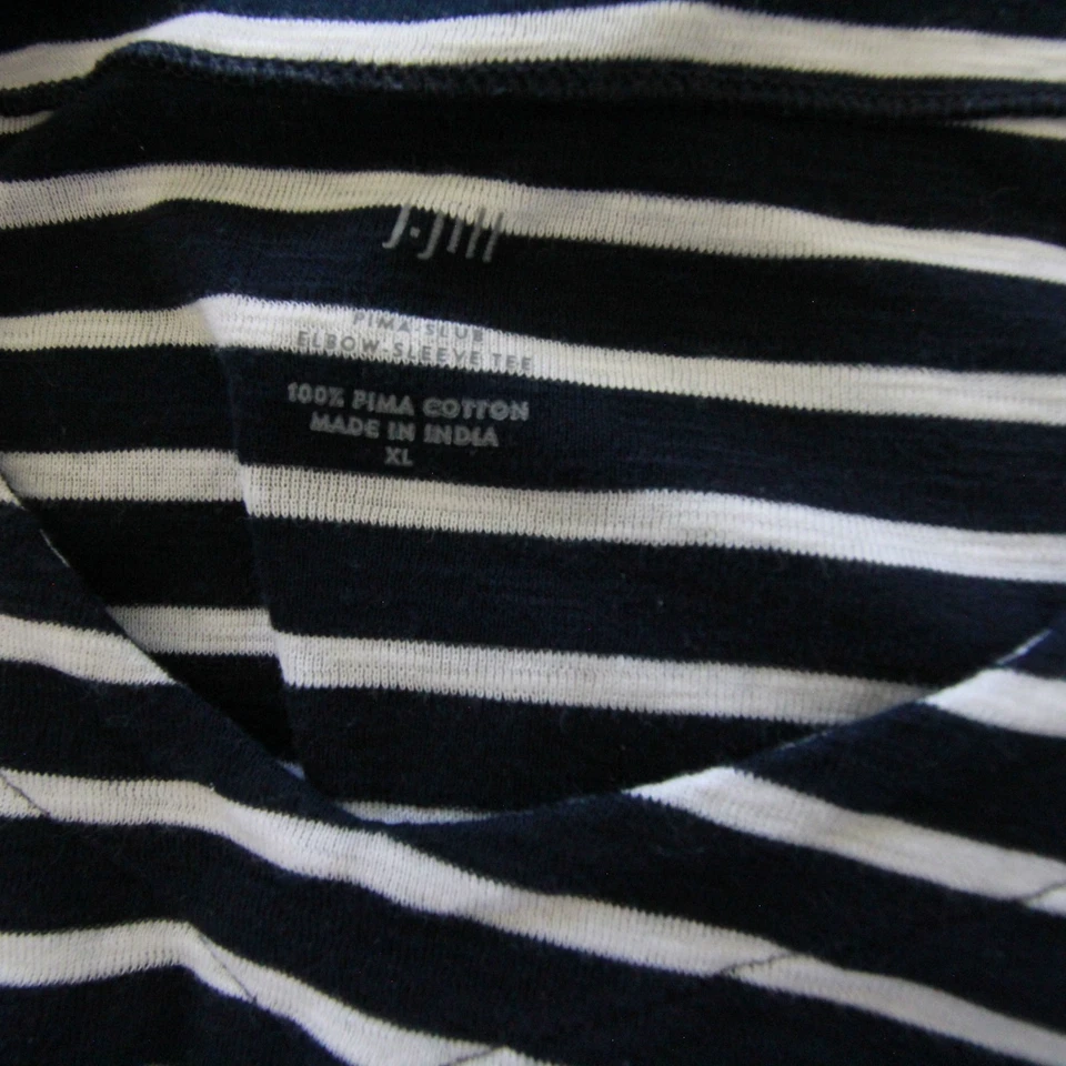 Camiseta J.Jill Pima Slub Manga Codo Azul y Blanco Rayas Cuello en V Top Talla XL Foto 4 de 4