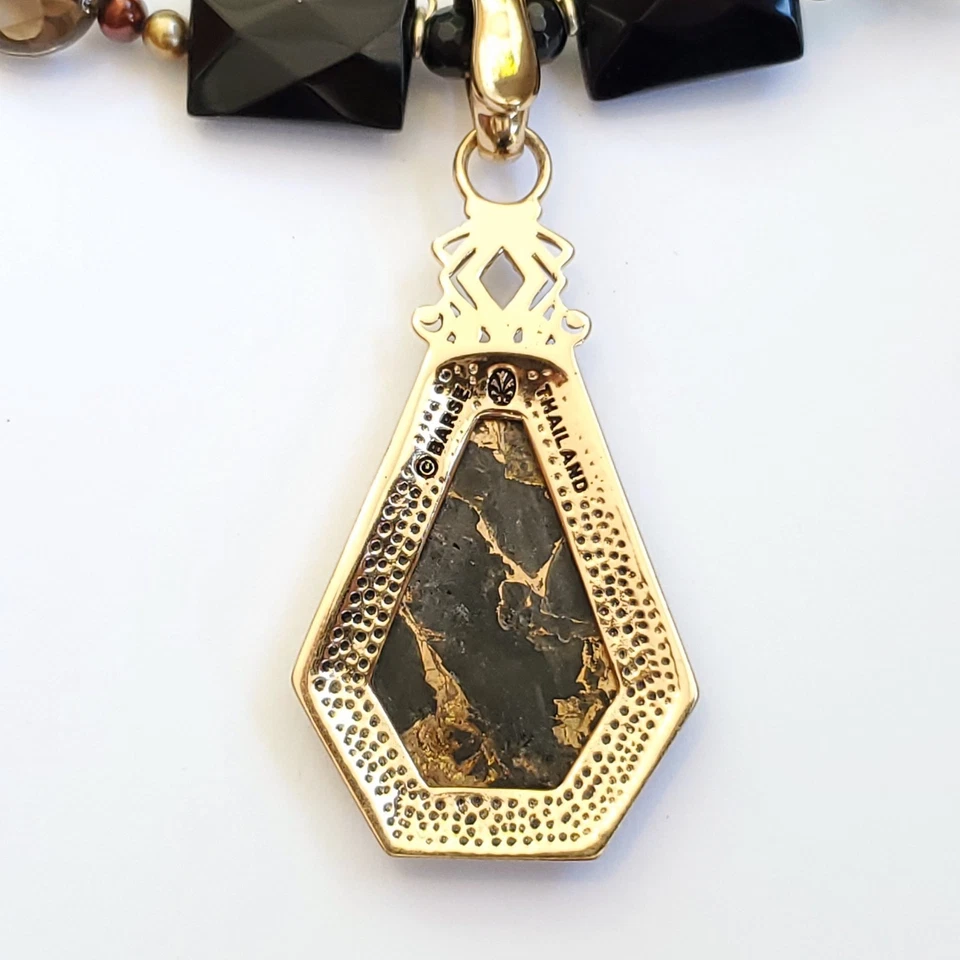 Collar Colgante Cuarzo Ahumado Ónix Negro Grueso Bronce Tono Dorado Barse Noche b Foto 4 de 4