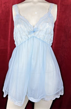 S M 60s Baby Blue Sheer Double Chiffon Babydoll Chemise Gown Slip Mini
