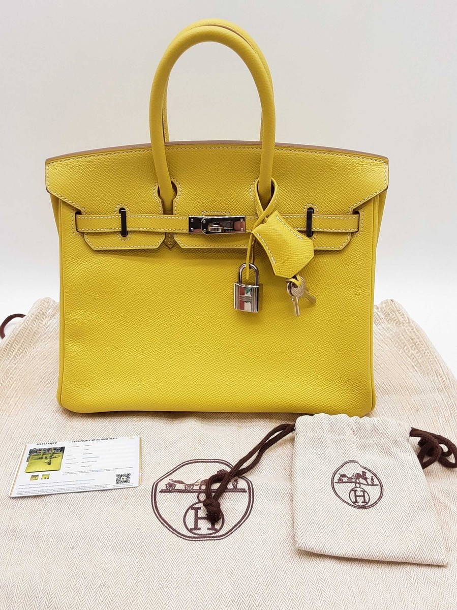 Hermes Birkin 25 Candy Lime Yellow Epsom Gray Interior Handbag