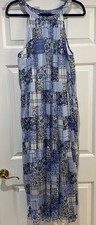 Tommy Hilfiger Women Blue Floral Maxi Lined Halter Cottagecore Dress, Size L
