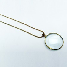 Antique/Vintage Style 36" Brass Necklace&Glass Magnifying Lens Pendant Magnifier