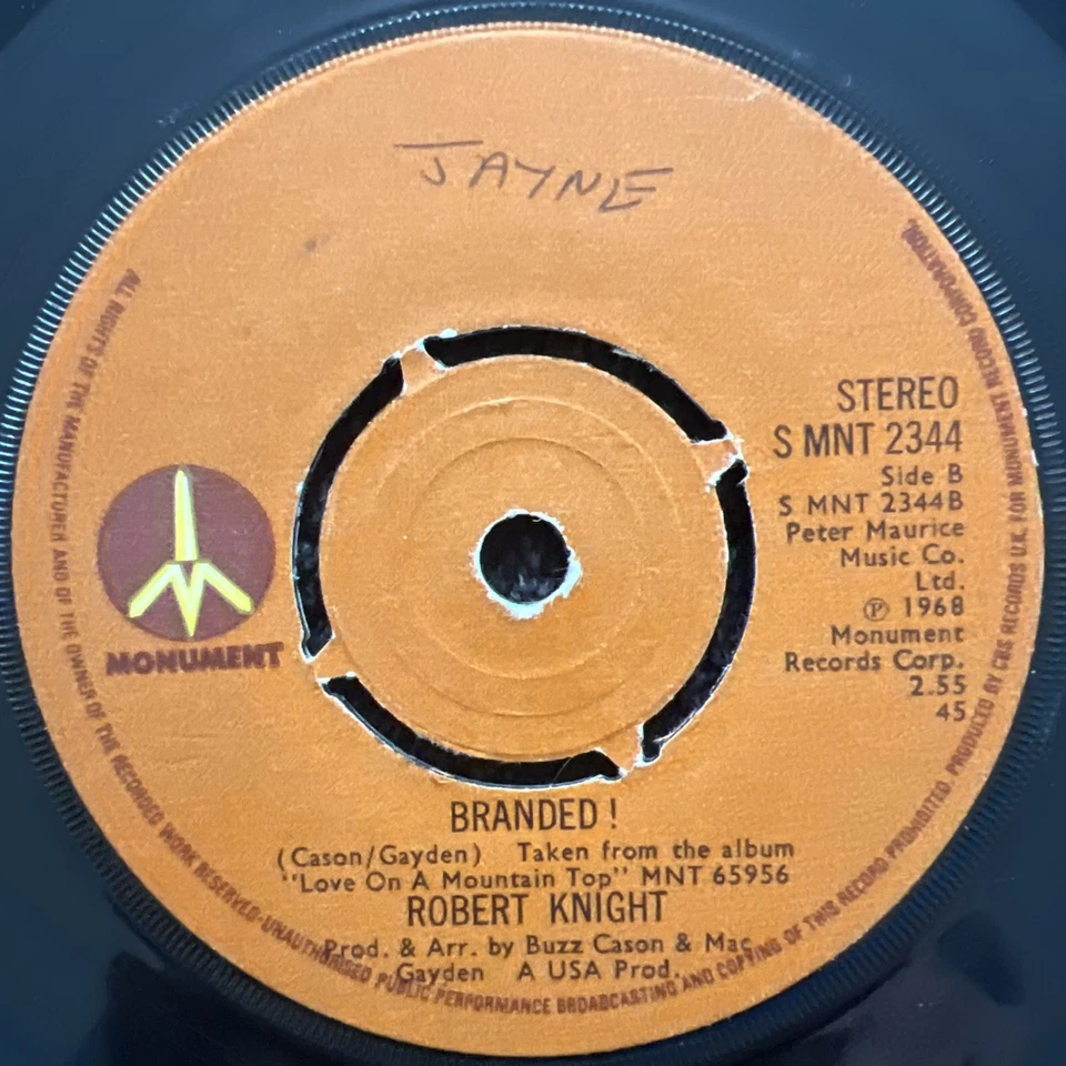 Robert Knight ‎– Branded 7'' Vinyl CLEANED/TESTED VG VIDEO CLIP NORTHERN SOUL - Image 3 of 4