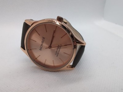 Monroe Classique Women's Watch Rose Gold Tone Gray Band 36mm - New Battery