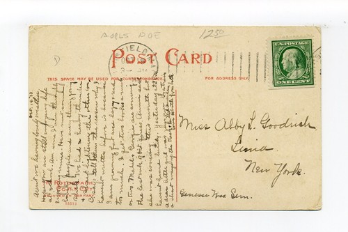 Postal de Mansfield MA 1910, The Common, luz de gas sobre la entrada, mensaje hablador - Imagen 2 de 3