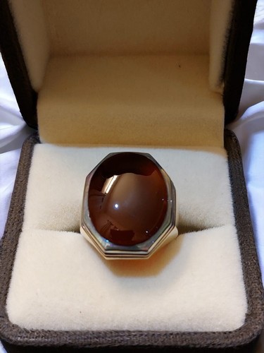 Men's Liver Red Agate Sterling Silver 925 Ring Natural Yemeni Aqeeq Unisex Band - Picture 2 of 4