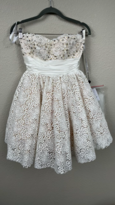 NWT Jovani Floral Faux Pearl Beaded Guipure Lace Mini Dress Wedding Prom Sz  0 | eBay