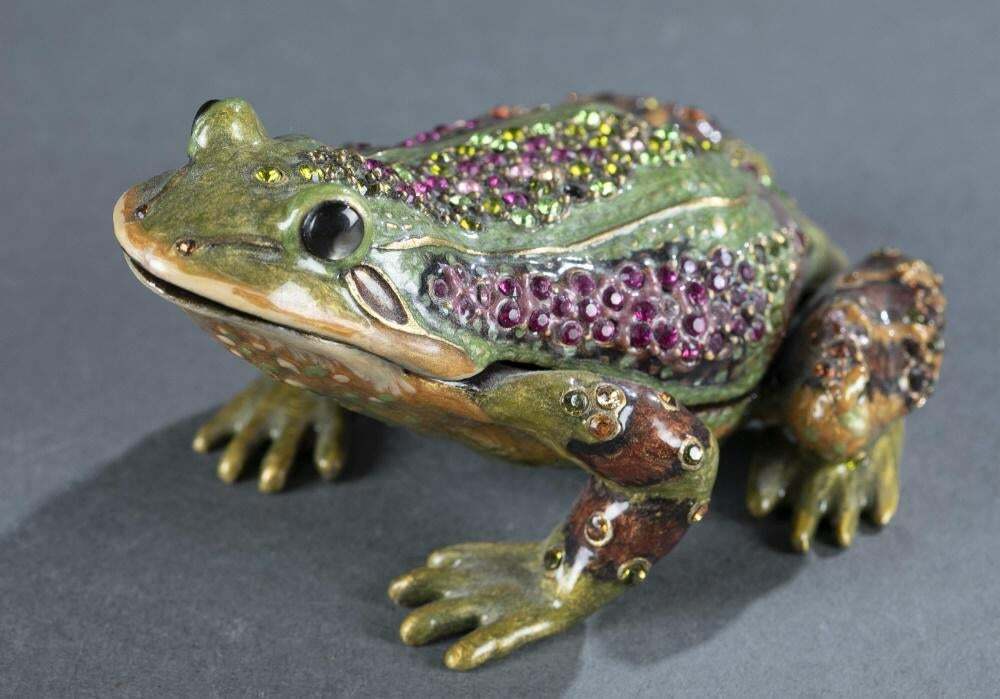 AY STRONGWATER Enameled Bronze Swarovski Crystal Frog Clock