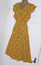 Mustard summer floral vintage repro 40s 50s party tea tie dress size 14