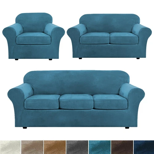 Samt Stretch Elastisch Sofabezug Wohn Couch Schonbezüge Schoner 1/2/3 Sitzer - Bild 55 von 112