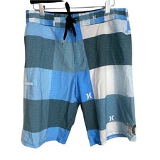 Hurley Phantom Men's size 31 Blue Teal White Check Board Shorts