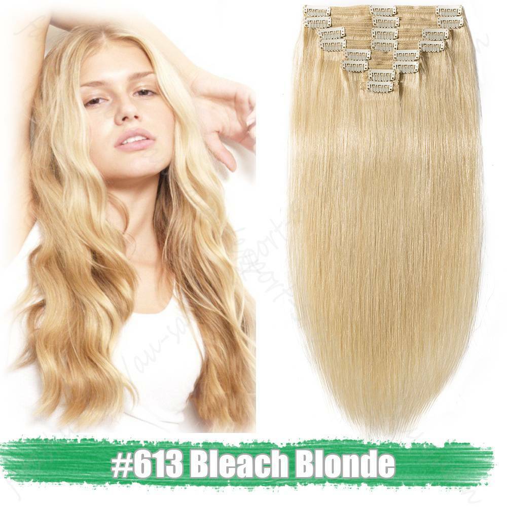 Straight THICK Clip In 100% Remy Human Hair Extensions Double 8 PIECES Full Head Obfite oferty