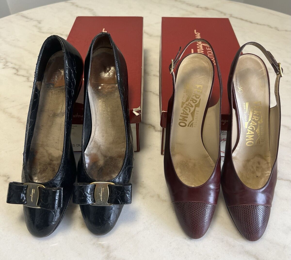 Two Pairs Of Vintage Salvatore Ferragamo Shoes Size 6 1/2 AA Two Pairs Of Vintage Salvatore Ferragamo Shoes Size 6 1/2 AA