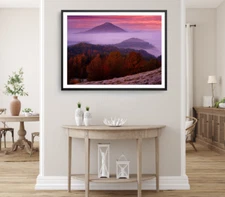 Misty Aeria Print, Mountain Wall Art, Forest Framed Nature Wall Art, Natural