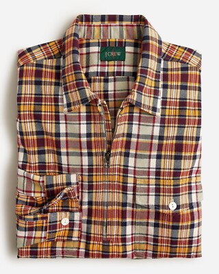 Crew Men's Half-zip Popover Shirt Jacket Yarn-Dyed Canvas Madras Plaid  NWT