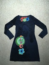 Womens Desigual dress M UK 10/12 navy blue stylish floral appliqué