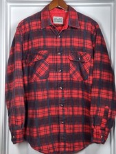Vtg Outdoor Exchange Mens Large Flannel Shirt Red Plaid Quilt Lined Skacket