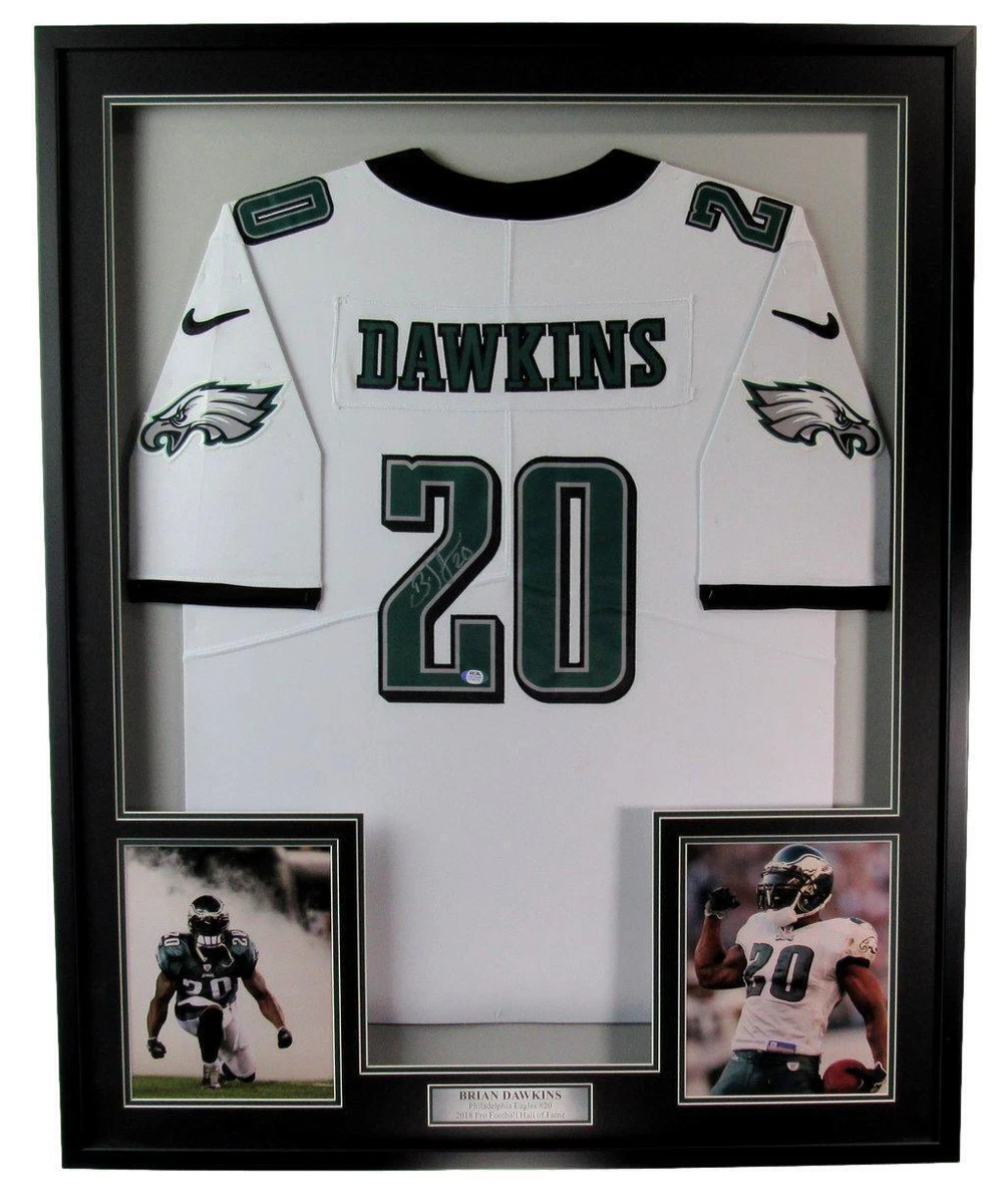 Brian Dawkins HOF Autographed White Nike Jersey Eagles Framed PSA DNA 176555
