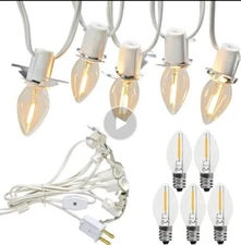 Holiday Village 5 Bulb Light Cord With Switch-4 Ft Lead Continuous Power Plug