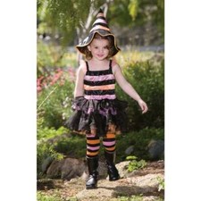 NWT STRIPED TUTU WITCH COSTUME W HAT TIGHTS CHOOSE S 4-6 OR MED 8-10 HALLOWEEN