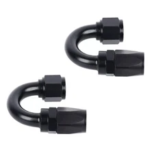 6AN Hose End Fitting 180 Degree Swivel Fits CPE Braided Hose Black Aluminum 2Pcs