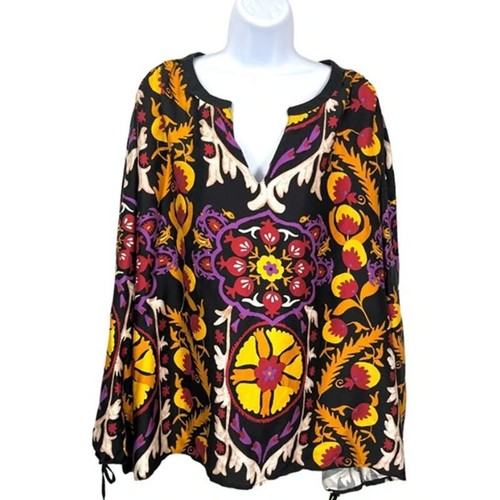 Haute hippie long sleeve shirt womens plus size 3X black floral 60s