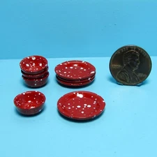 Dollhouse Miniature Dish & Bowl Set in Red Spatterware ~ IM65305