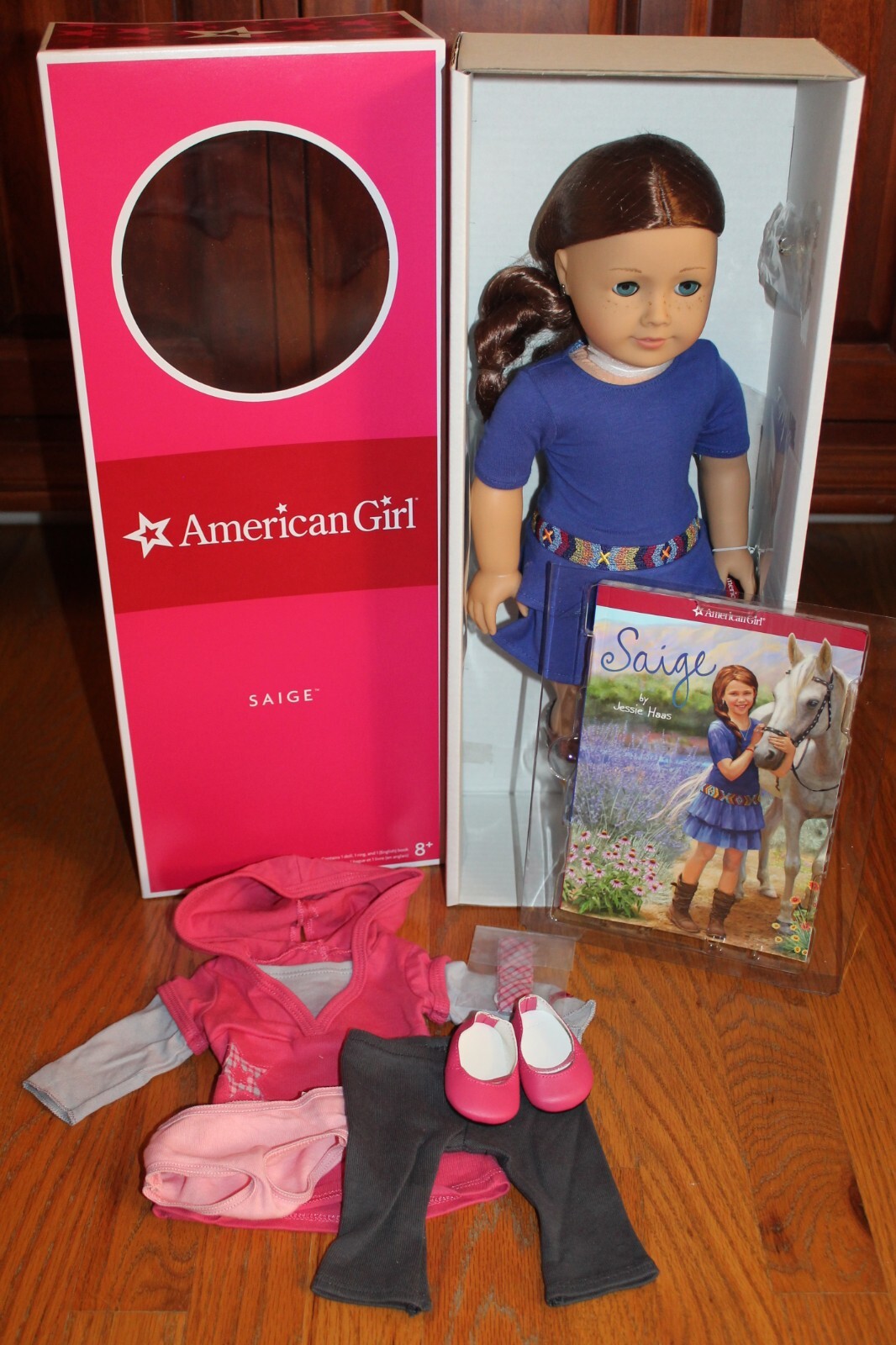 American Girl SAIGE sage DOLL + Book plus BONUS Just Like You OUTFIT ...
