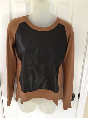 BAILEY 44 Brown Tan Faux Leather Long Sleeve Sweater Sz XS Style 406-B336 