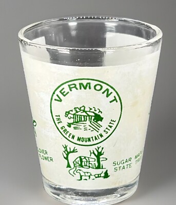 Vermont Shot Glass The Green Mountain State Red Clover Sugar Maple Hermit Thrush