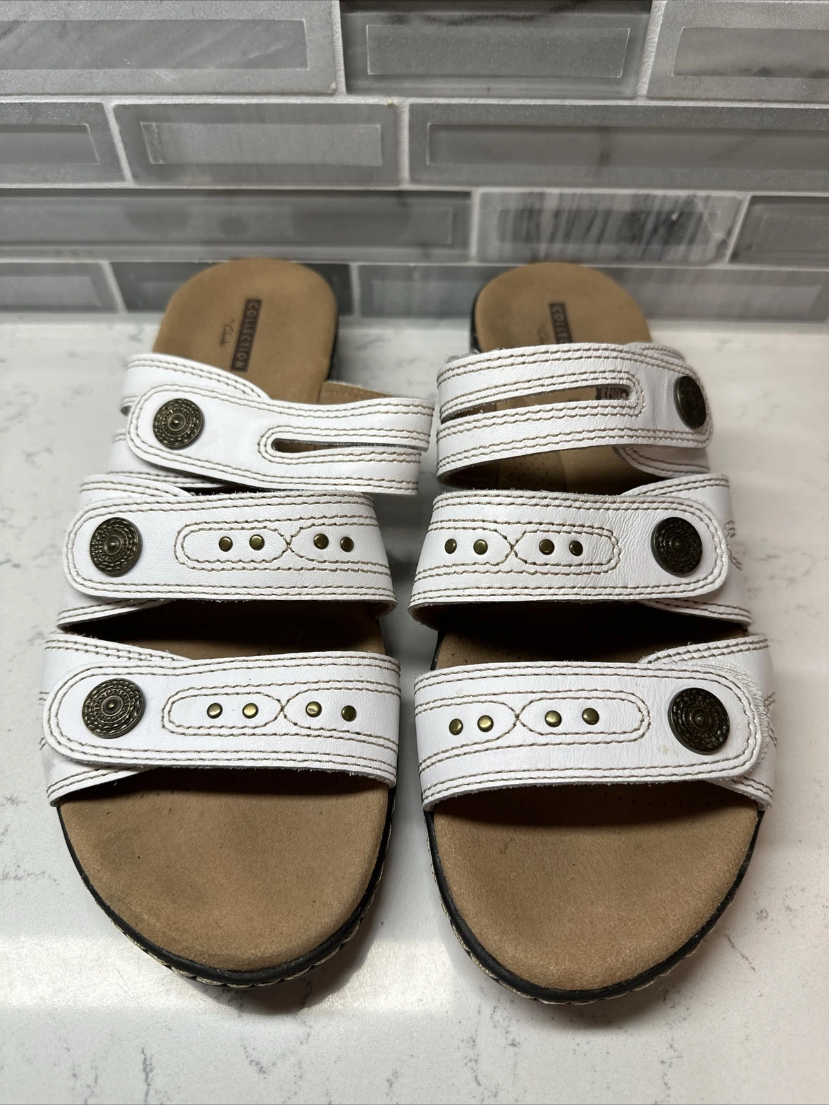 Sandali donna Clarks collezione morbidi ammortizzati taglia 9 cinturino regolabile slip on