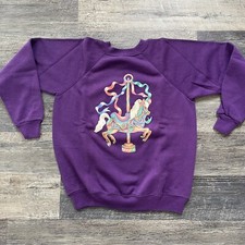 VTG 80s 90s HANES HER WAY SWEATSHIRT S USA MADE CAROUSEL HORSE