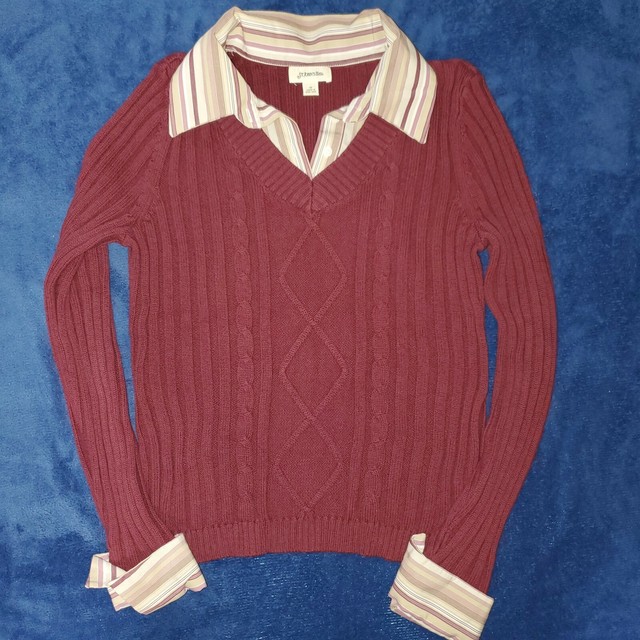 St. Johns Bay Cable Knit Sweater Size Medium 100% Cotton Maroon Size Medium | eBay