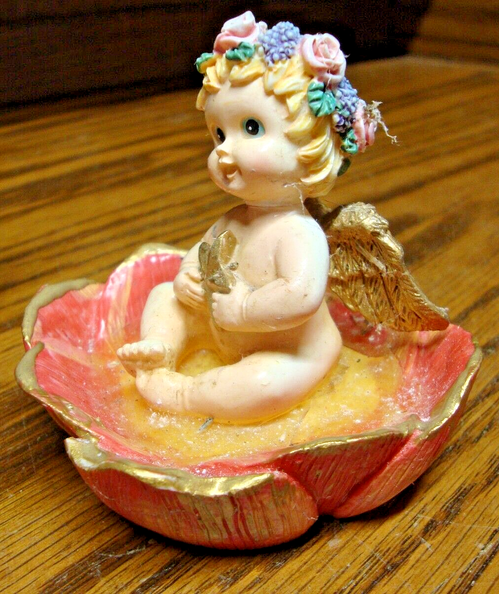 Cherub 197'0's Baby Angel Figurine-Ceramic w/Gold Star-Floral