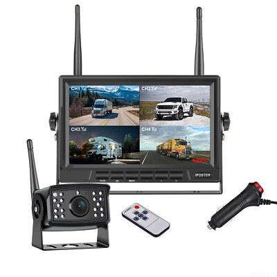 Digital Wireless Rear View Backup Camera 7'' Quad DVR Monitor For Truck Caravan