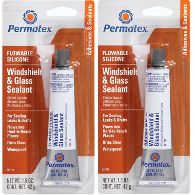 2  PERMATEX 81730 FLOWABLE SILICONE WINDSHIELD & GLASS LEAK SEALER Clear 1.5oz
