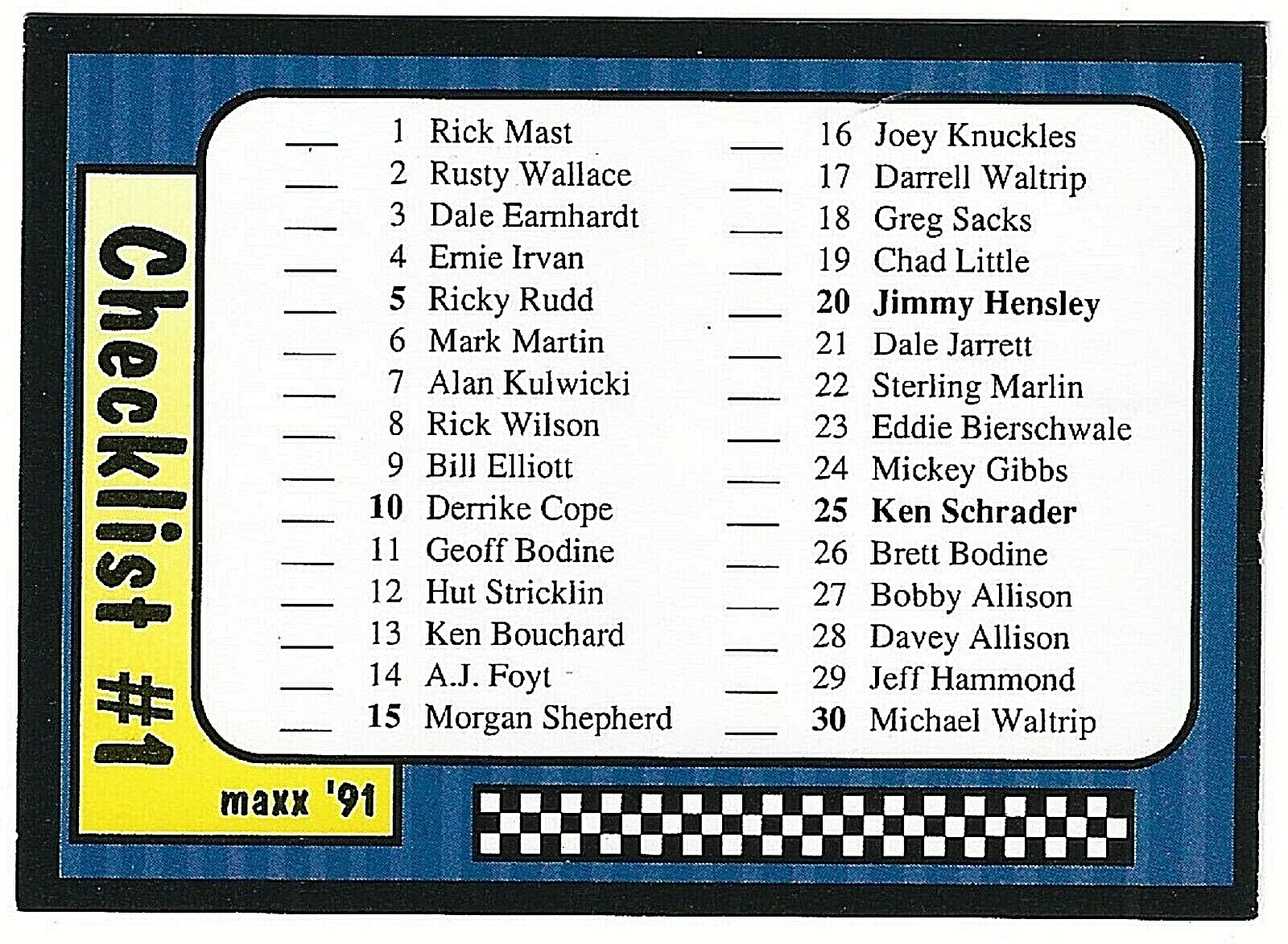 1991 MAXX Race Cards Singles