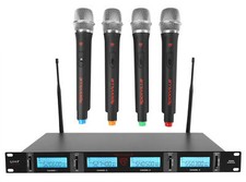 Rockville RWM4401UH QUAD UHF 4 Wireless HandHeld Microphone System w/LCD Display