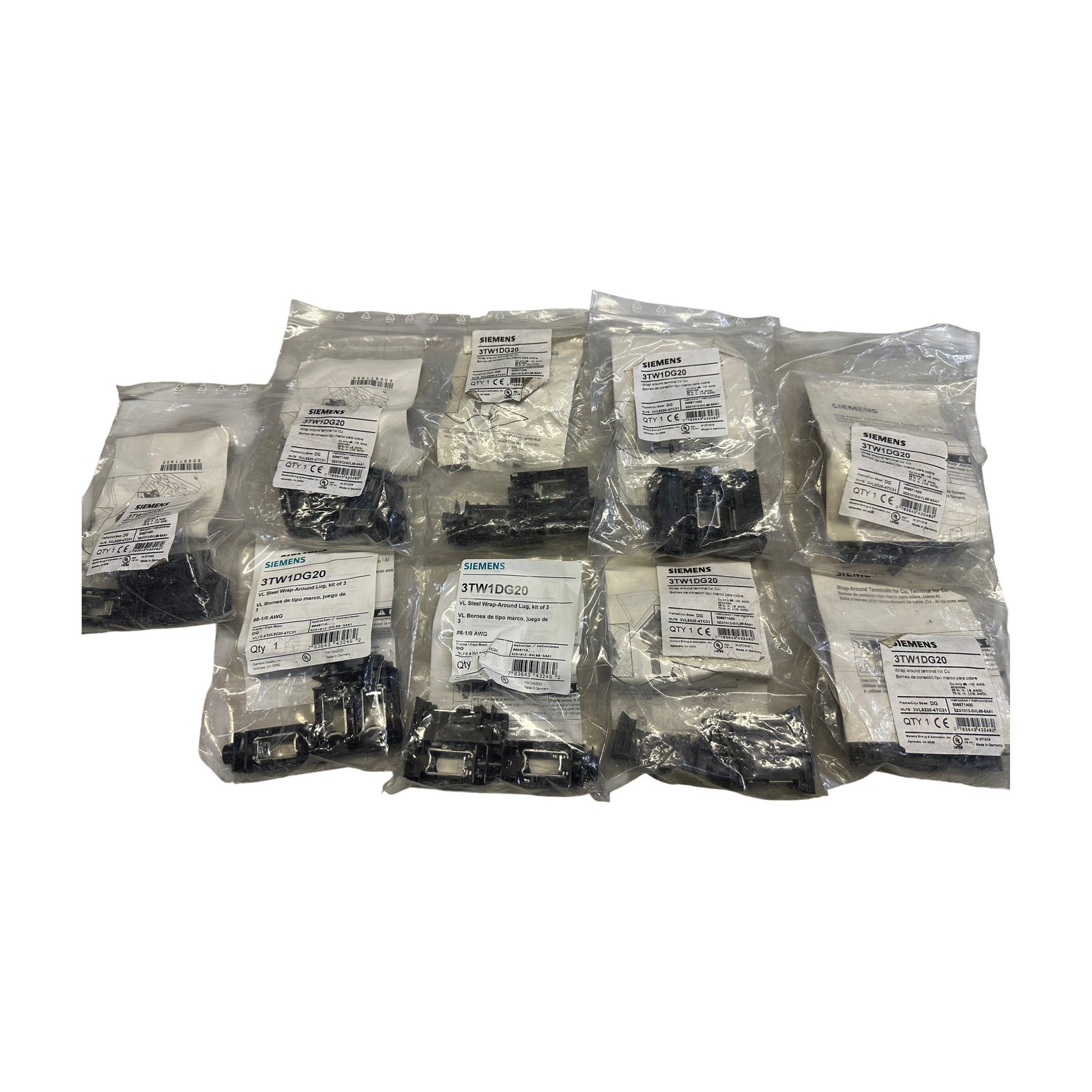 LOT OF 9 Siemens 3TW1DG20 VL Steel Wrap-Around Lug Kit #8-1/0 AWG Kit of 3