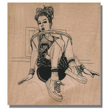 Mounted Rubber Stamp, Girl In Basketball Hoop, People,Lady,Sports,Ball,Game,Play