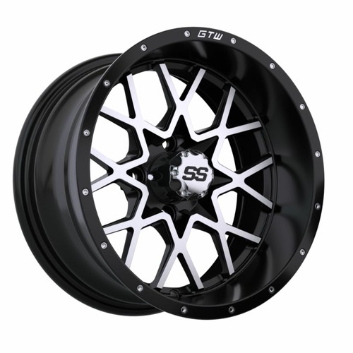 GTW Vortex 14 inch Black/Machined Aluminum Golf Cart Wheel | 3:4 Offset | Set 4 - Picture 3 of 8