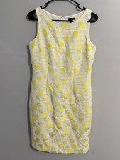 Ann Taylor Dress Womens 4 Circle Polka Dot Tweed Lined Yellow Stripes Sheath