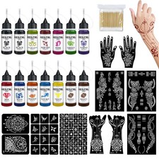 Temporary Tattoo Kit - 14 Bottles Color Temporary Tattoo Ink with 75 Pcs Sten...
