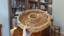 Vintage Rattan Wicker Chip and Dip Basket Serving Tray Hosting Home Decor Boho